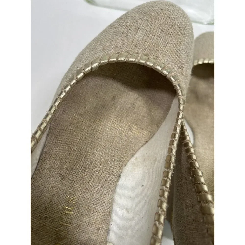 Jack Rogers Palmer Closed Toe Canvas Espadrille Wedge Size‎ 9 Gold Tan